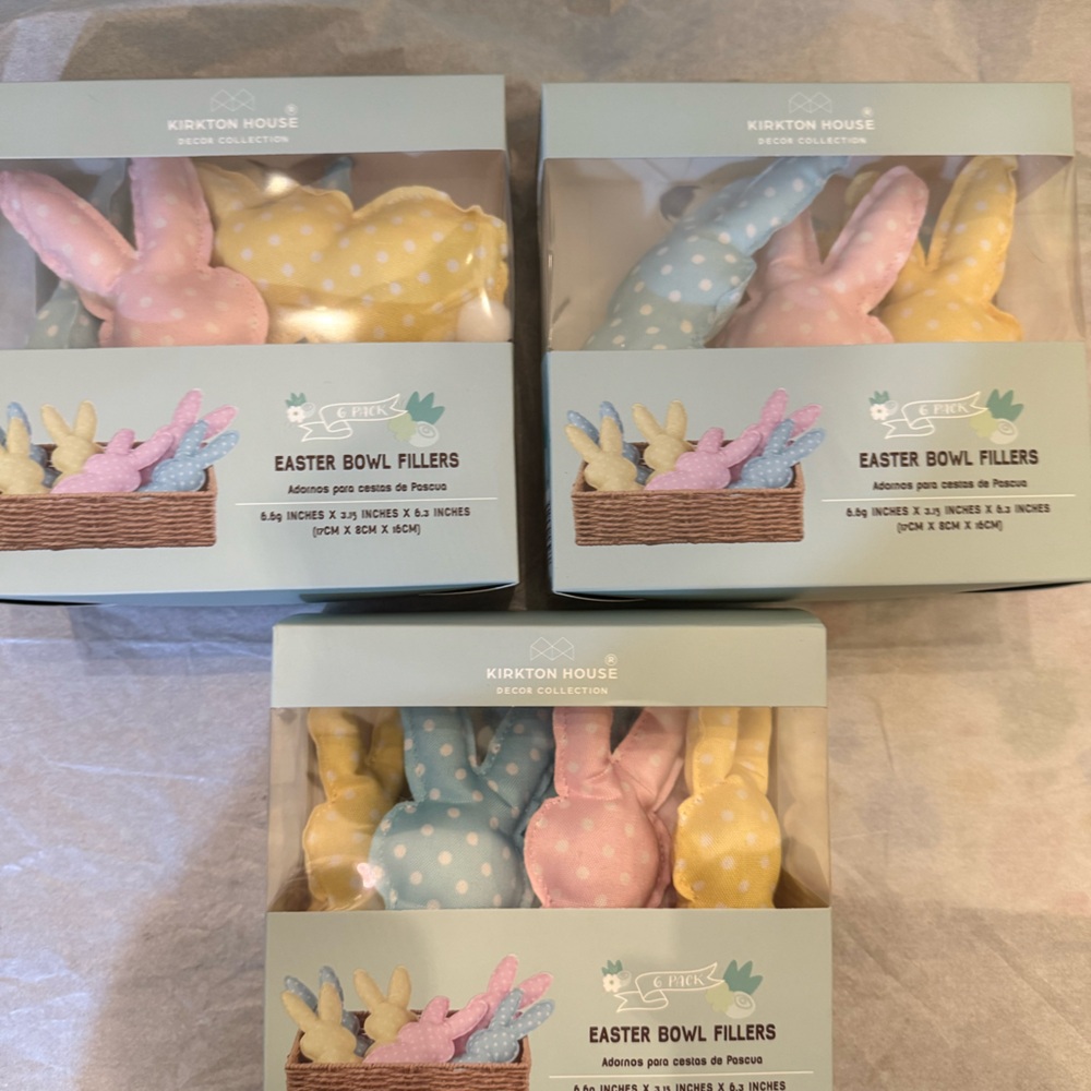 3 Kirkton House pretty pastel colored rabbits with pokadots  display bowl filler